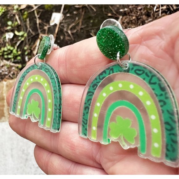 St Patrick's Day Earrings Shamrock Rainbow Shaped Dangle Whimsical New P… - Picture 11 of 12
